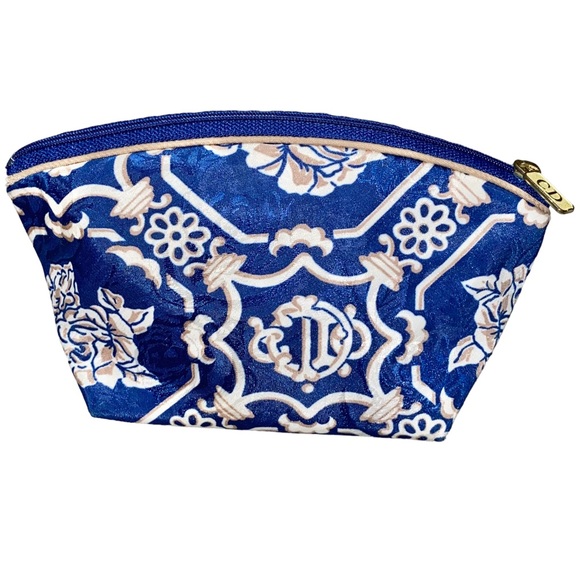 VTG Christian Dior Blue Monogram Logo Floral Print Small Makeup Pouch Bag - Picture 3 of 10
